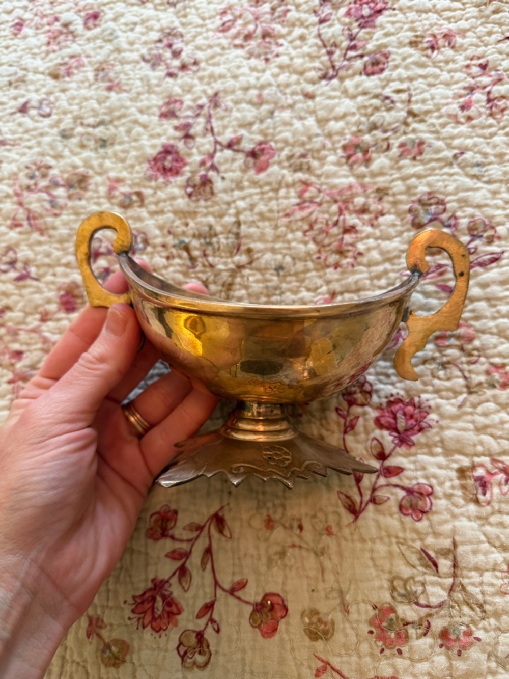 Vintage Two-Handled Brass Bowl - Gold Tone